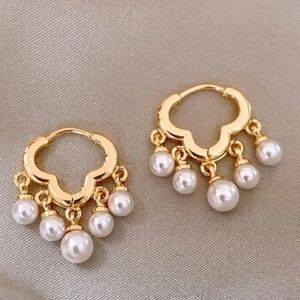 Cloud Shape Gold Hoop Earrings With Pearls